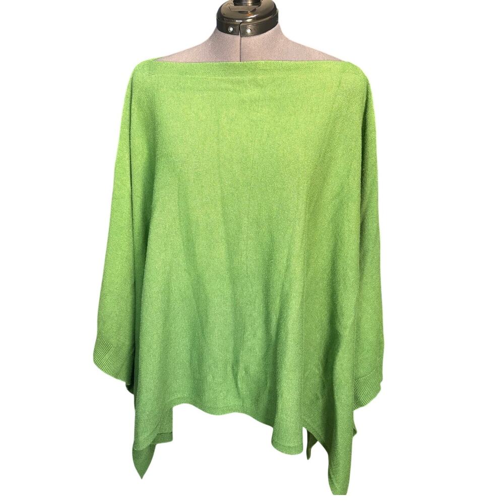 Made in Italy Green Boatneck Poncho Cashmere Blend One Size